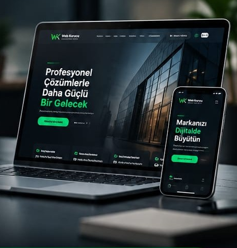 WebKurucu ile hazırlanan örnek web sitesi, bilgisayar ve telefon ekranında